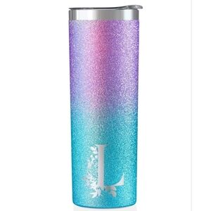 Monogrammed "L" Personalized Travel Mug Tumblers with Lid and Straw